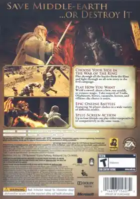 Lord of The Rings Conquest (USA) box cover back